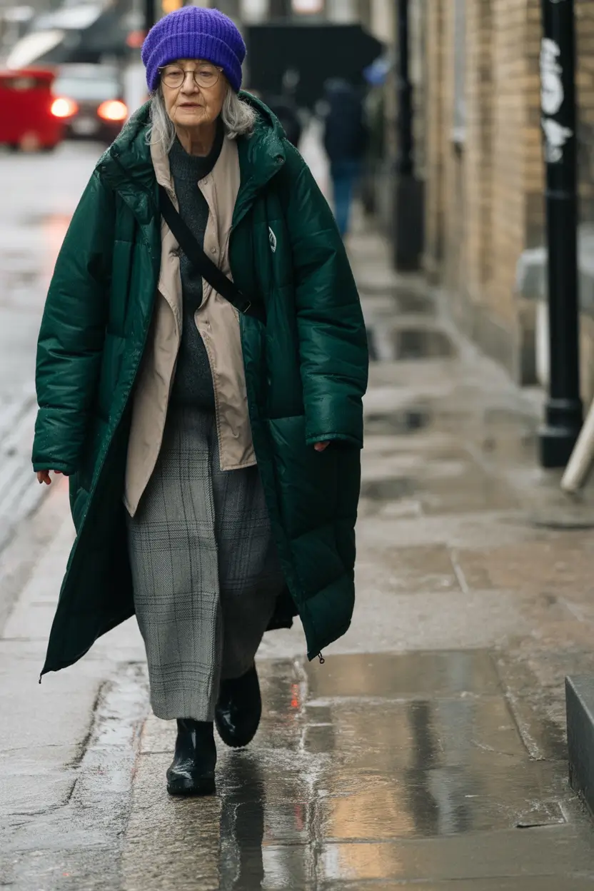 outfits for women over 50 winter 2025 2026 Streetwise Layers with a Pop of Color