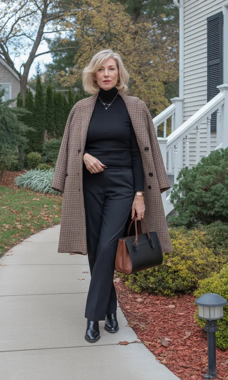 outfits for women over 50 winter 2025 2026 Timeless Black and Plaid Layers