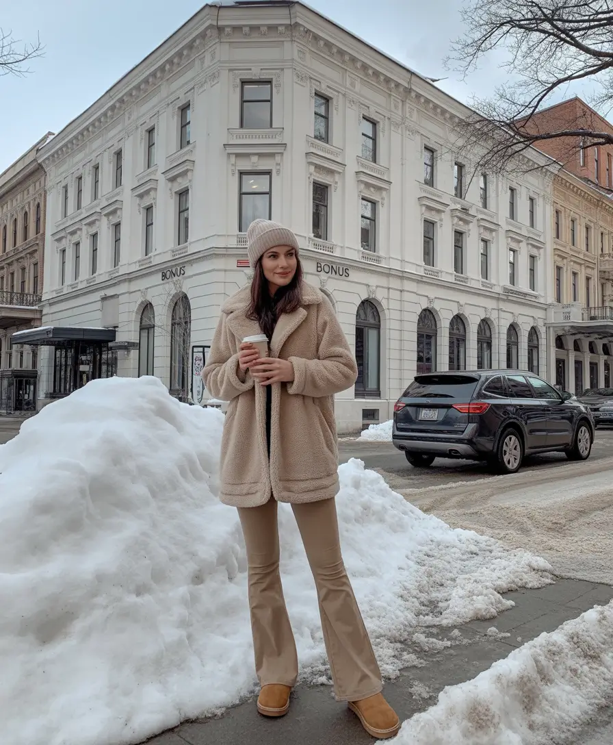 winter outfits Warm Neutrals with a Retro Twist