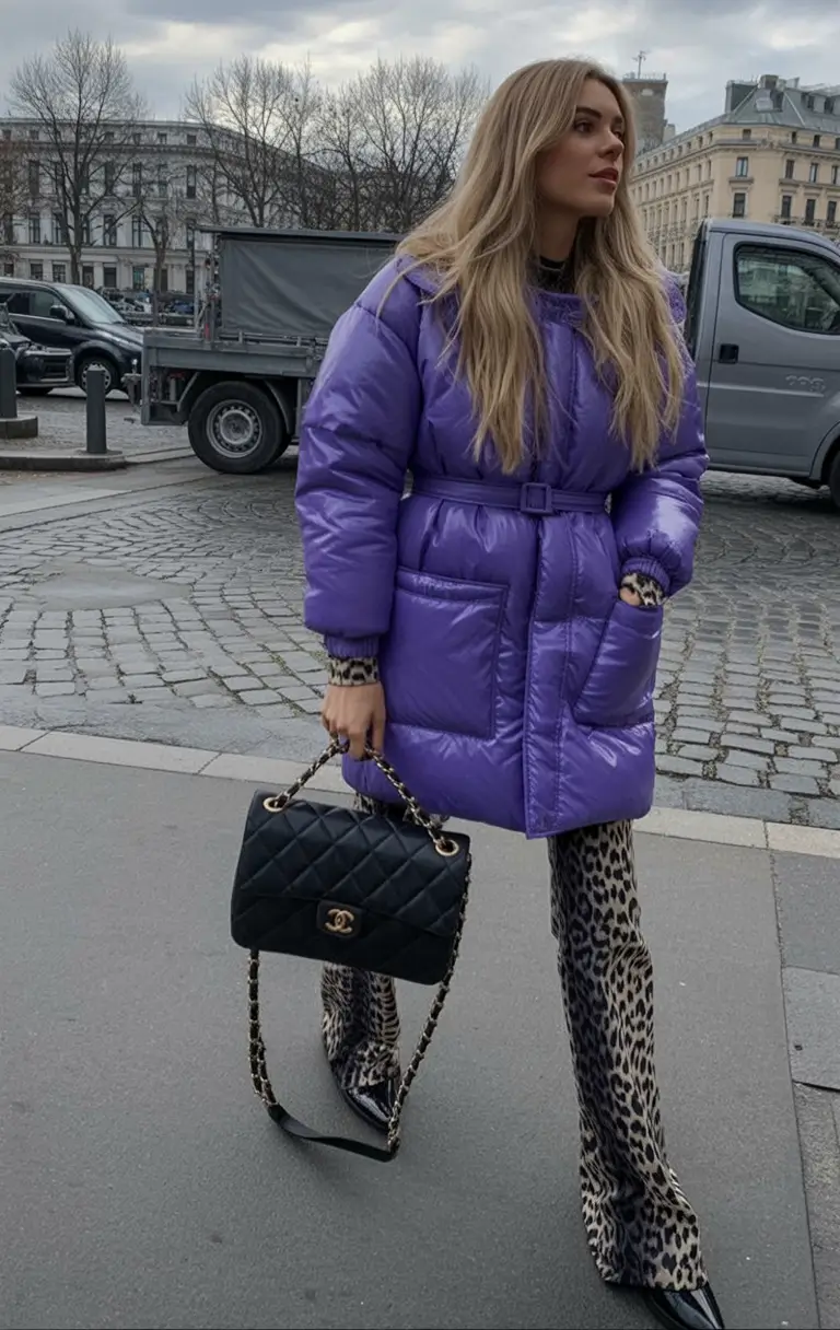 winter outfits Purple Power and Animal Print