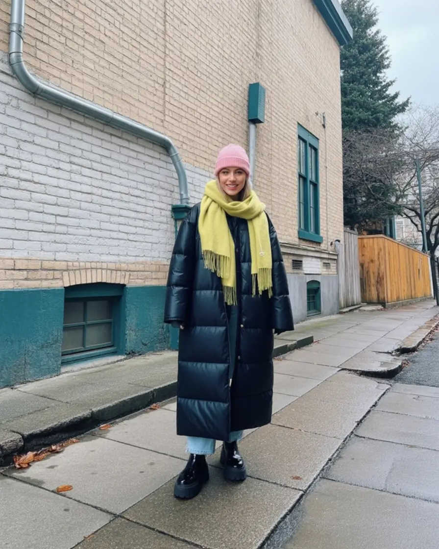 winter outfits Playful Pops of Color in the Chill