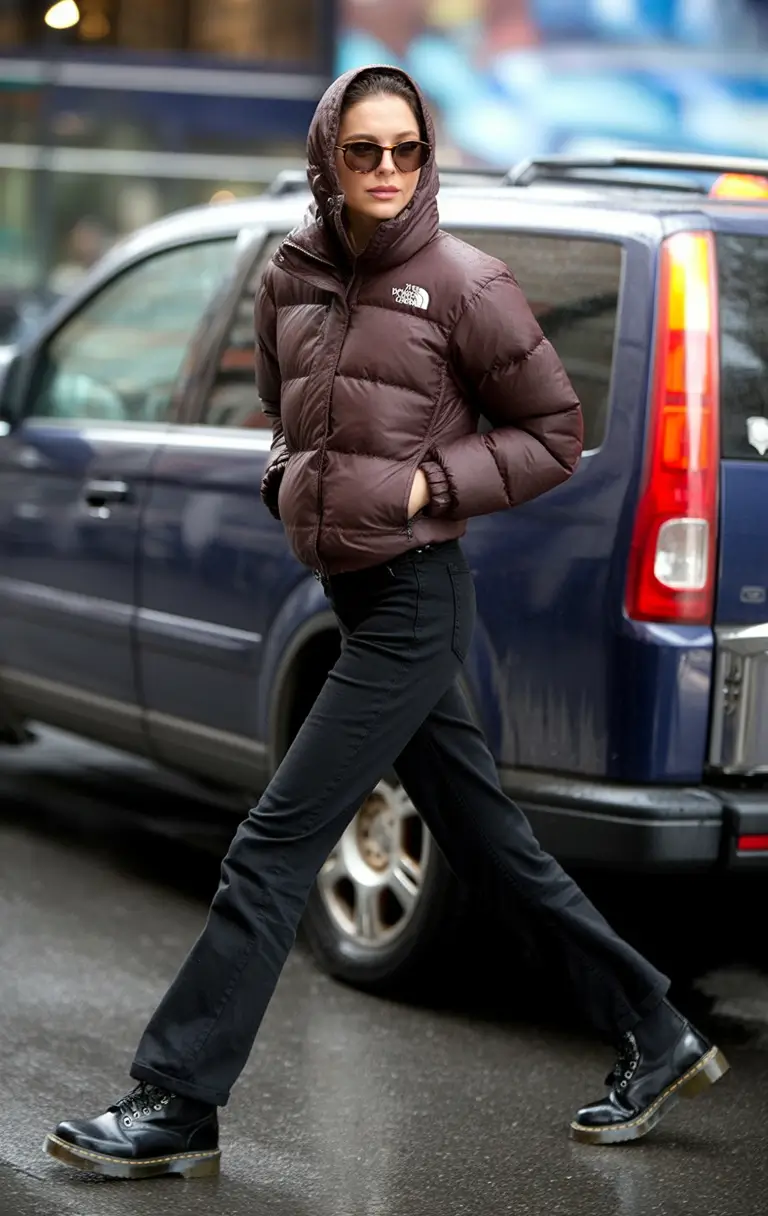 winter outfits Dark Puffers and Sharp Minimalism