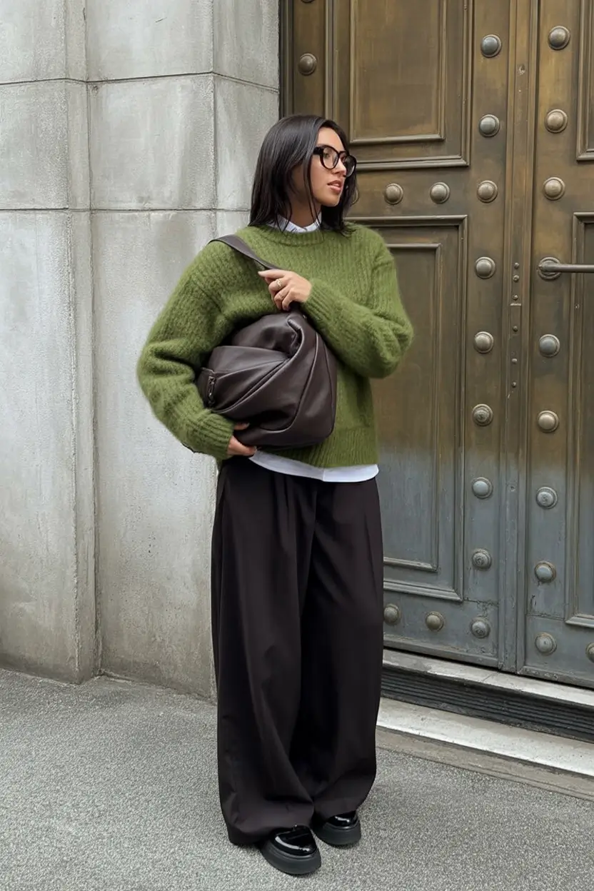 winter outfits Relaxed Green and Wide-Leg Ease