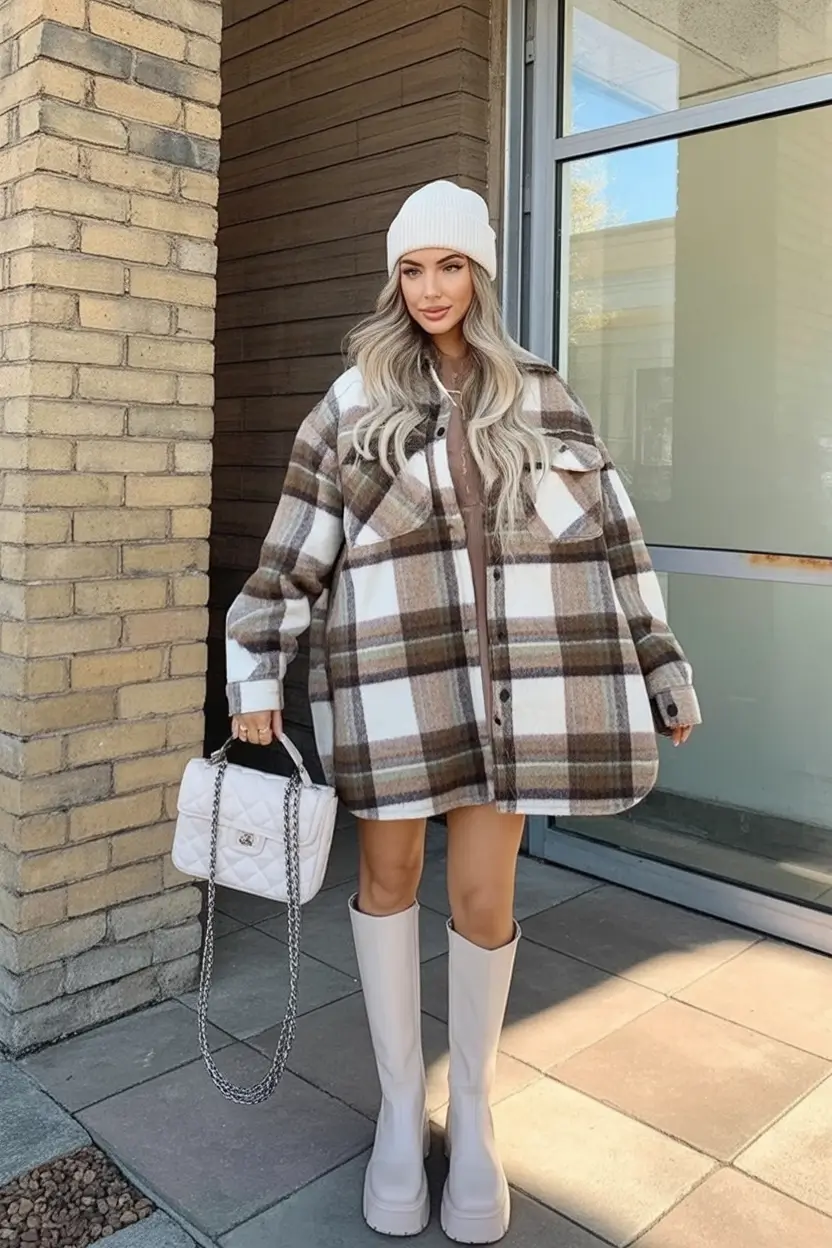 winter outfits Plaid Layers with Feminine Strength