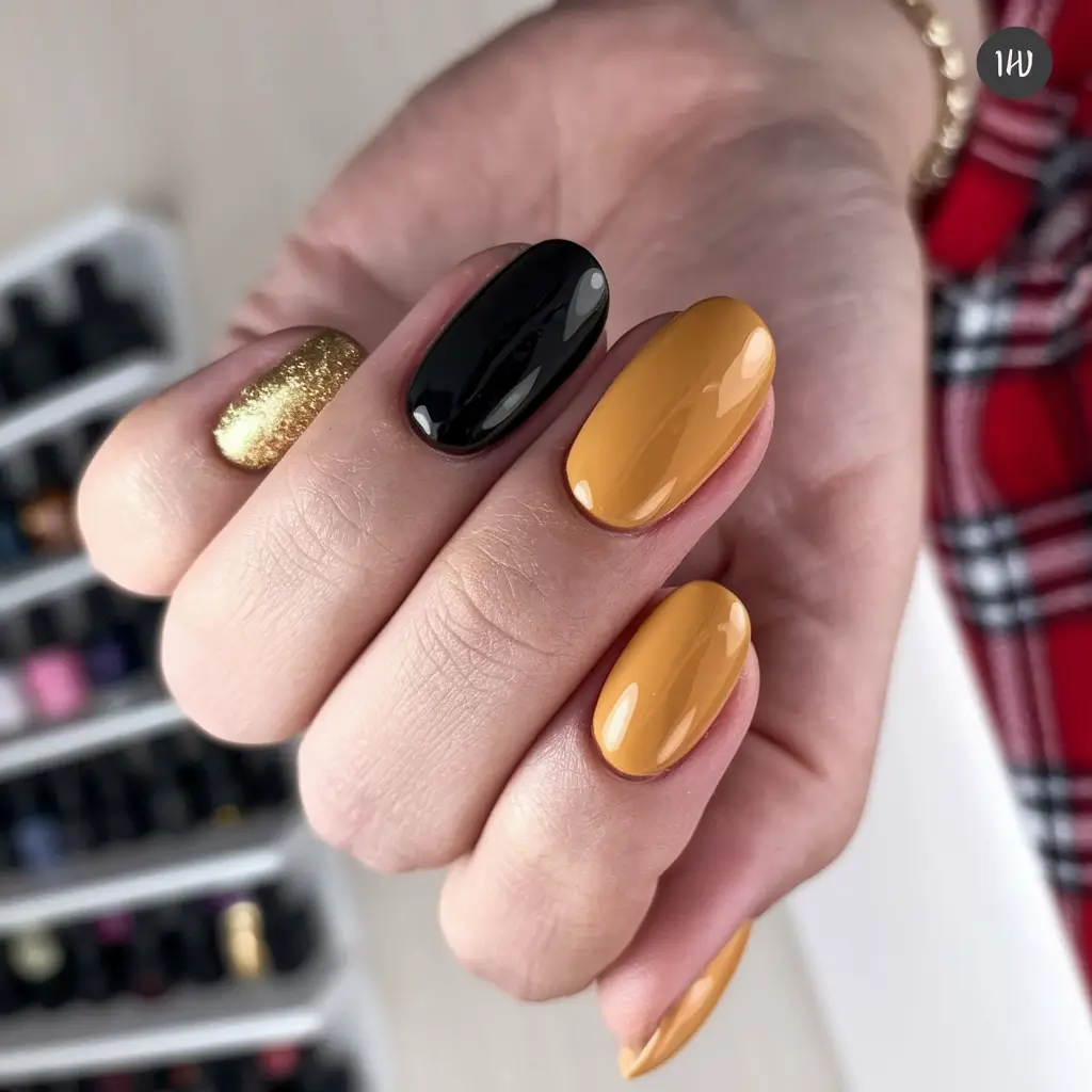 short fall nails trends 2025 Golden Mustard with a Touch of Drama