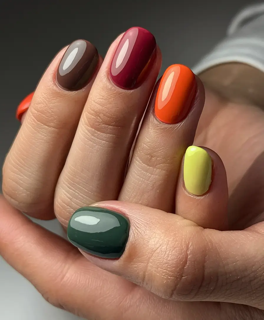 short fall nails trends 2025 Autumn Rainbow Palette