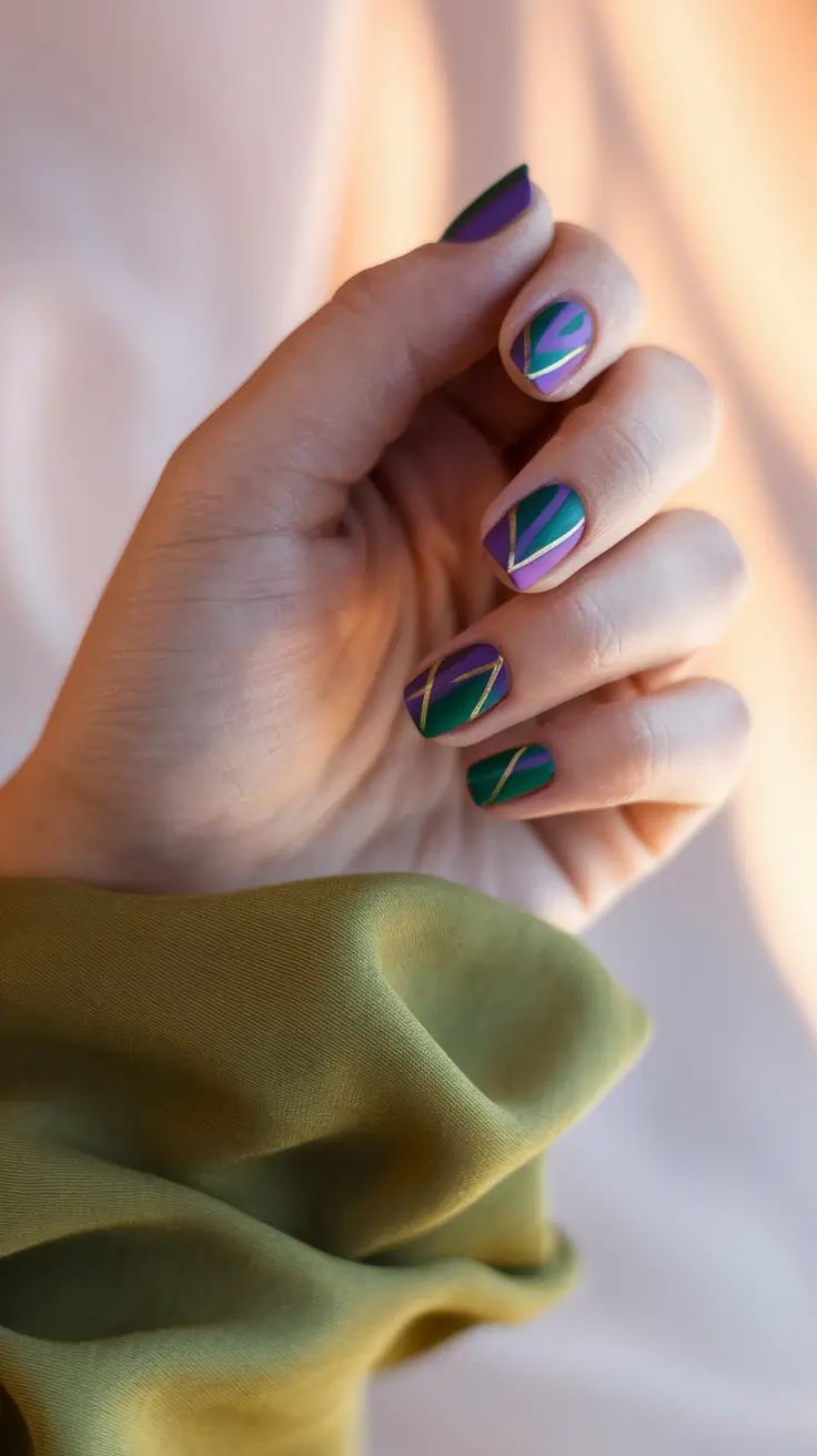 short fall nails trends 2025 Geometric Elegance in Jewel Tones