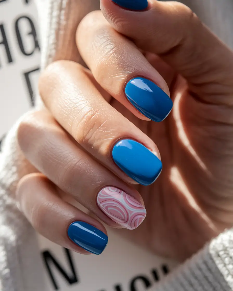 short fall nails trends 2025 Sky Blue with Playful Swirls