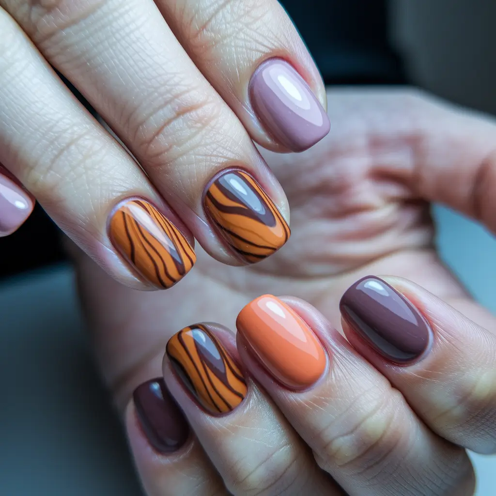 short fall nails trends 2025 Mocha Swirls with Pumpkin Spice