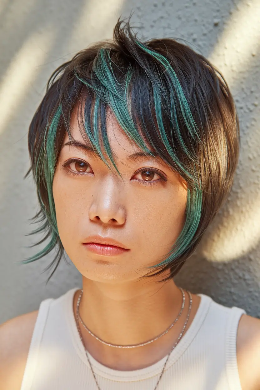 short winter haircuts 2025 - 2026 Layered Shag with Color Accents