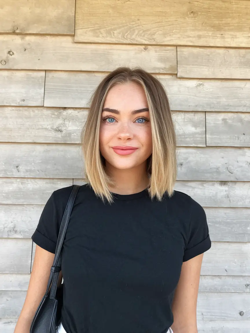 short winter haircuts 2025 - 2026 Sleek Straight Lob with Subtle Balayage