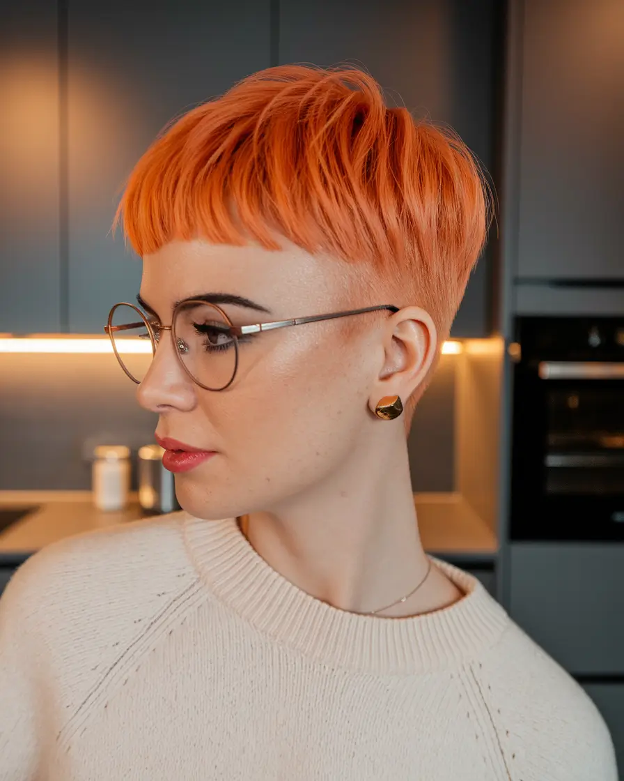 short winter haircuts 2025 - 2026 Vibrant Copper Pixie with Crop Bangs