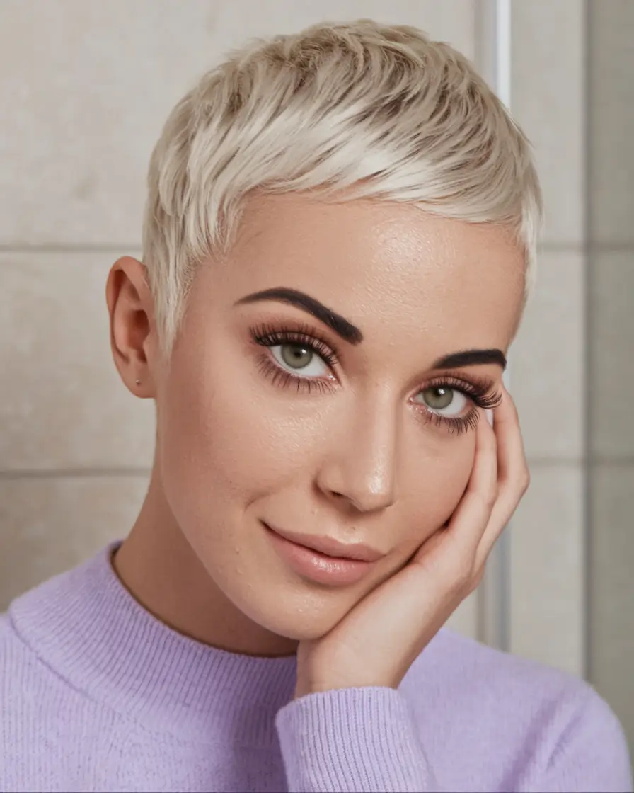 short winter haircuts 2025 - 2026 Platinum Blonde Pixie Crop