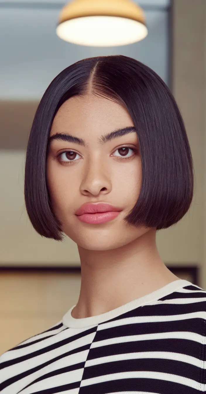 short winter haircuts 2025 - 2026 Minimalist Center-Parted Bob