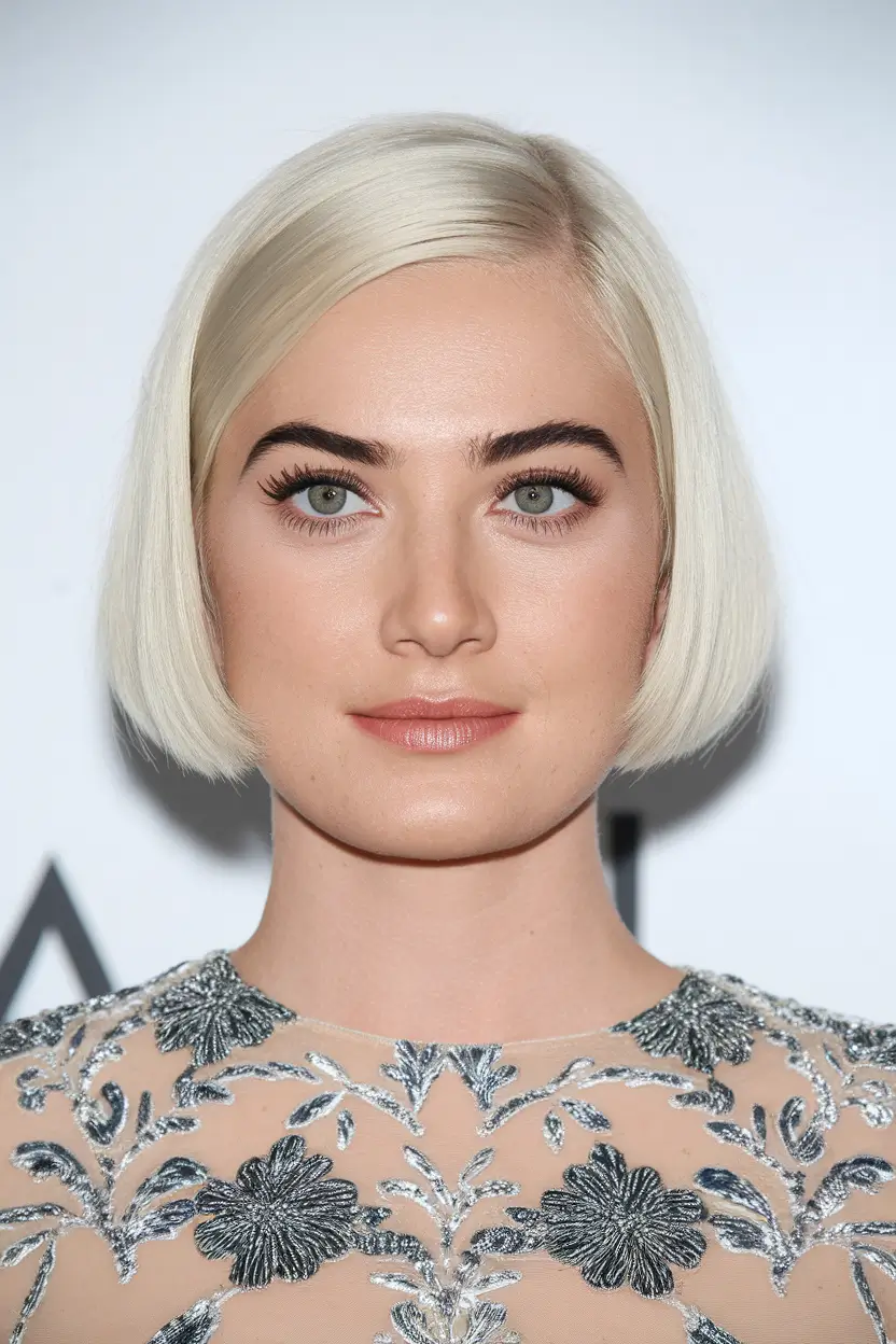 short winter haircuts 2025 - 2026 Polished Short Bob in Platinum Blonde