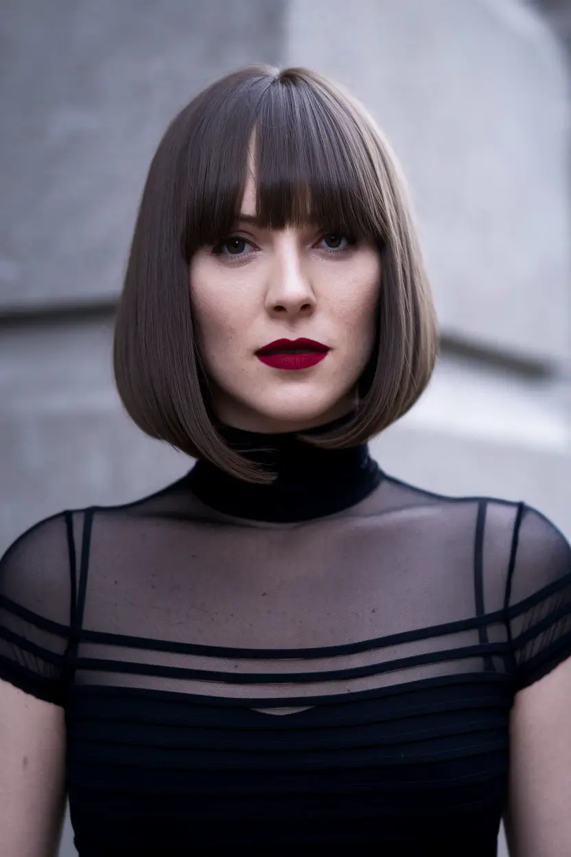 short winter haircuts 2025 - 2026 Classic French Bob with Blunt Bangs