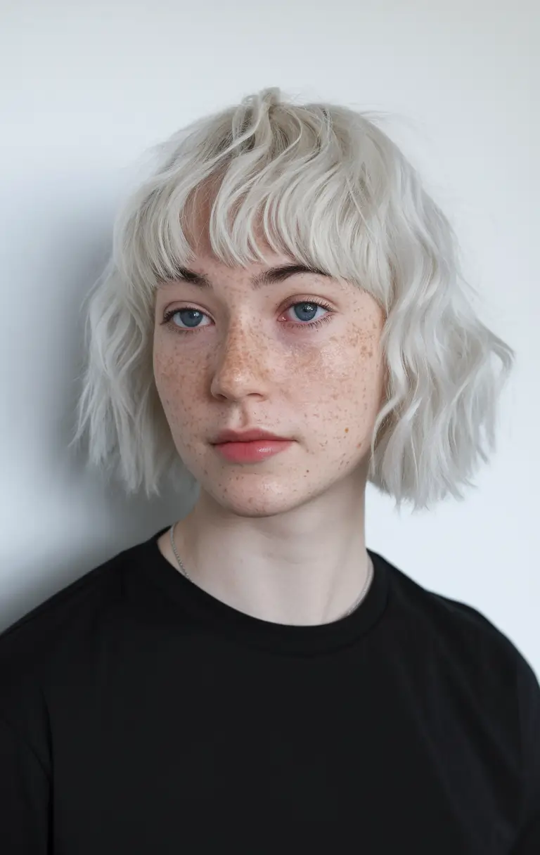 short winter haircuts 2025 - 2026 Messy Wavy Bob in Platinum Blonde