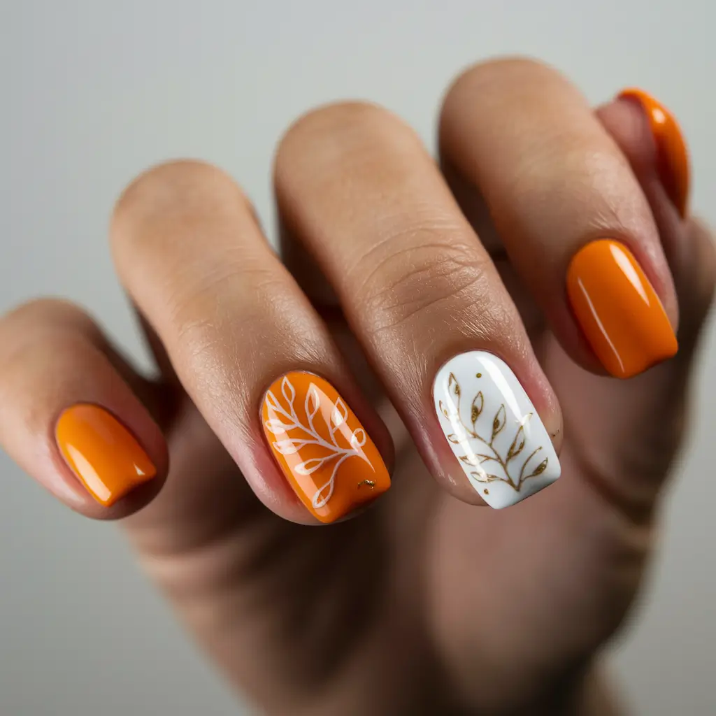 fall inspo nails simple Pumpkin Spice Leaves