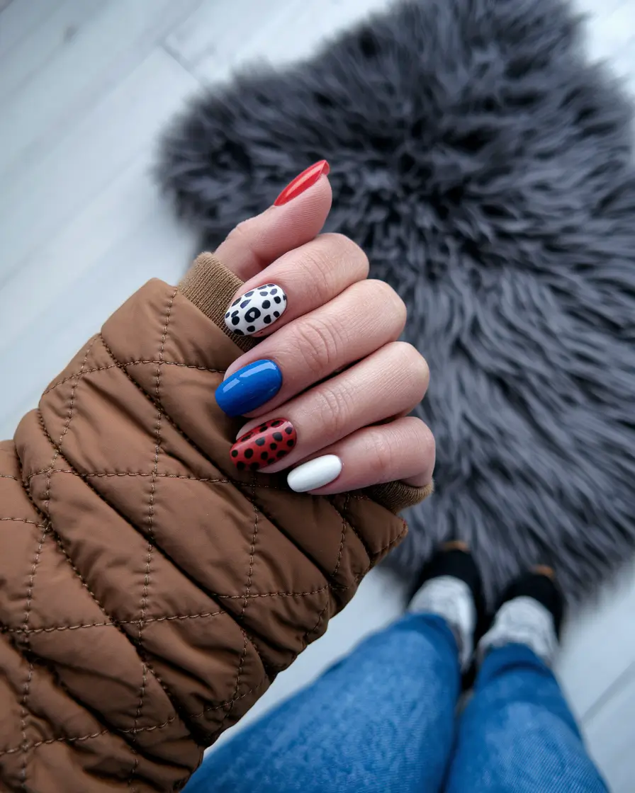 fall inspo nails simple Playful Color Mix with Dots