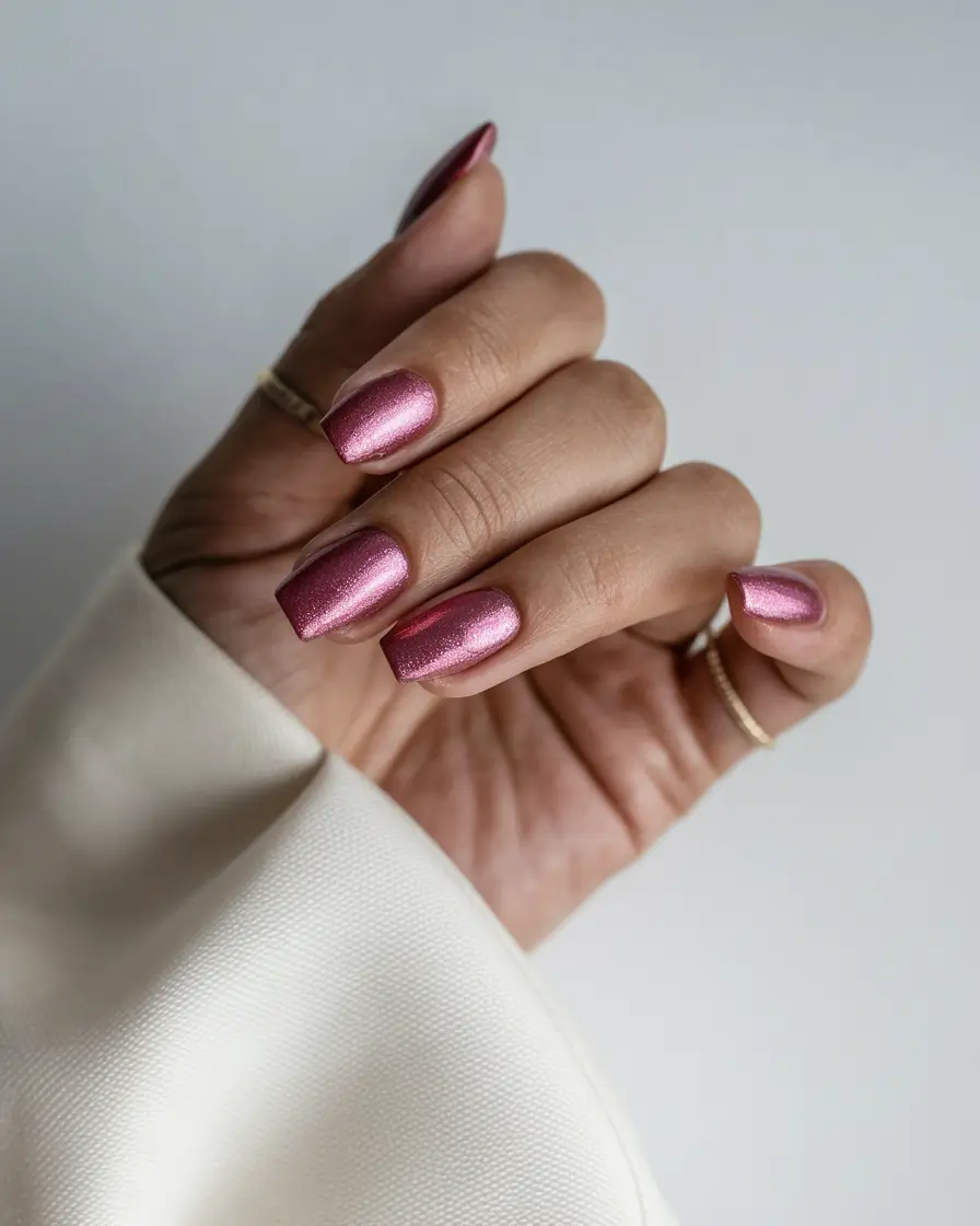 fall inspo nails simple Metallic Rose Glow