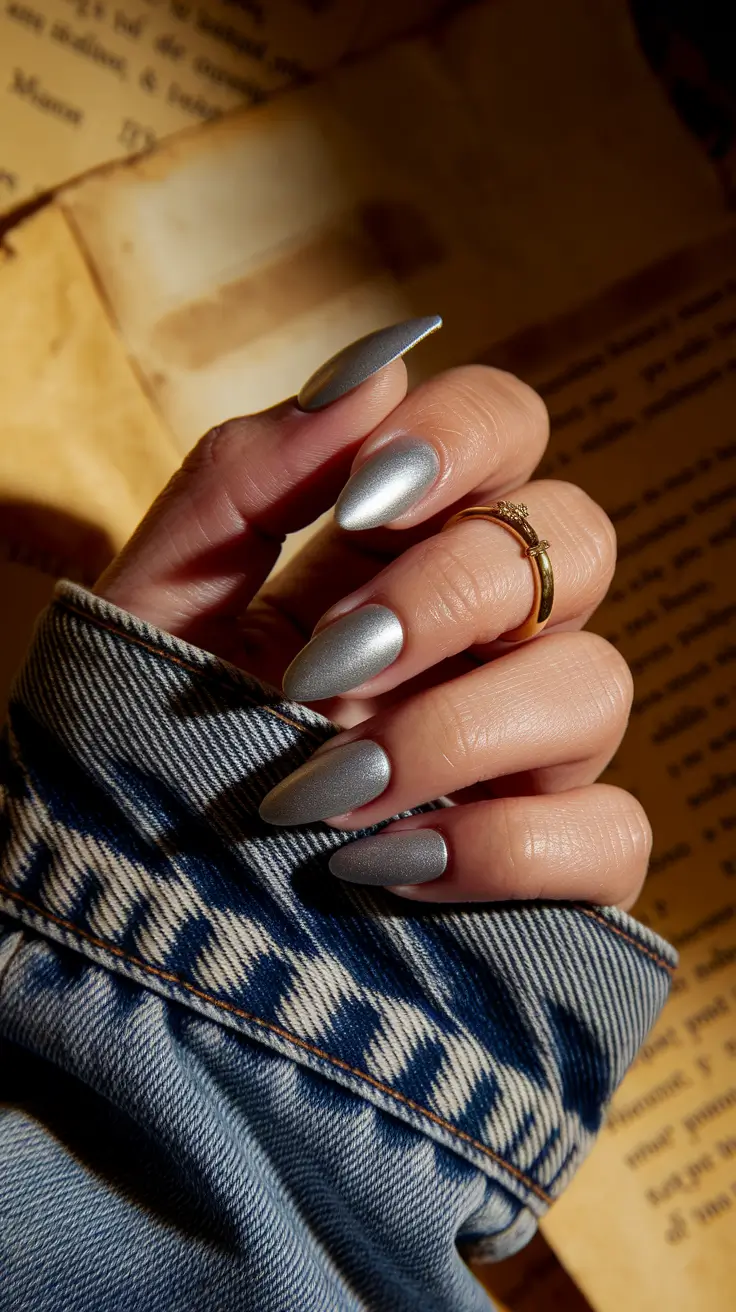 fall inspo nails simple Frosted Silver Elegance