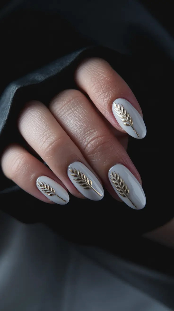 fall inspo nails simple White Elegance with Wheat Motifs