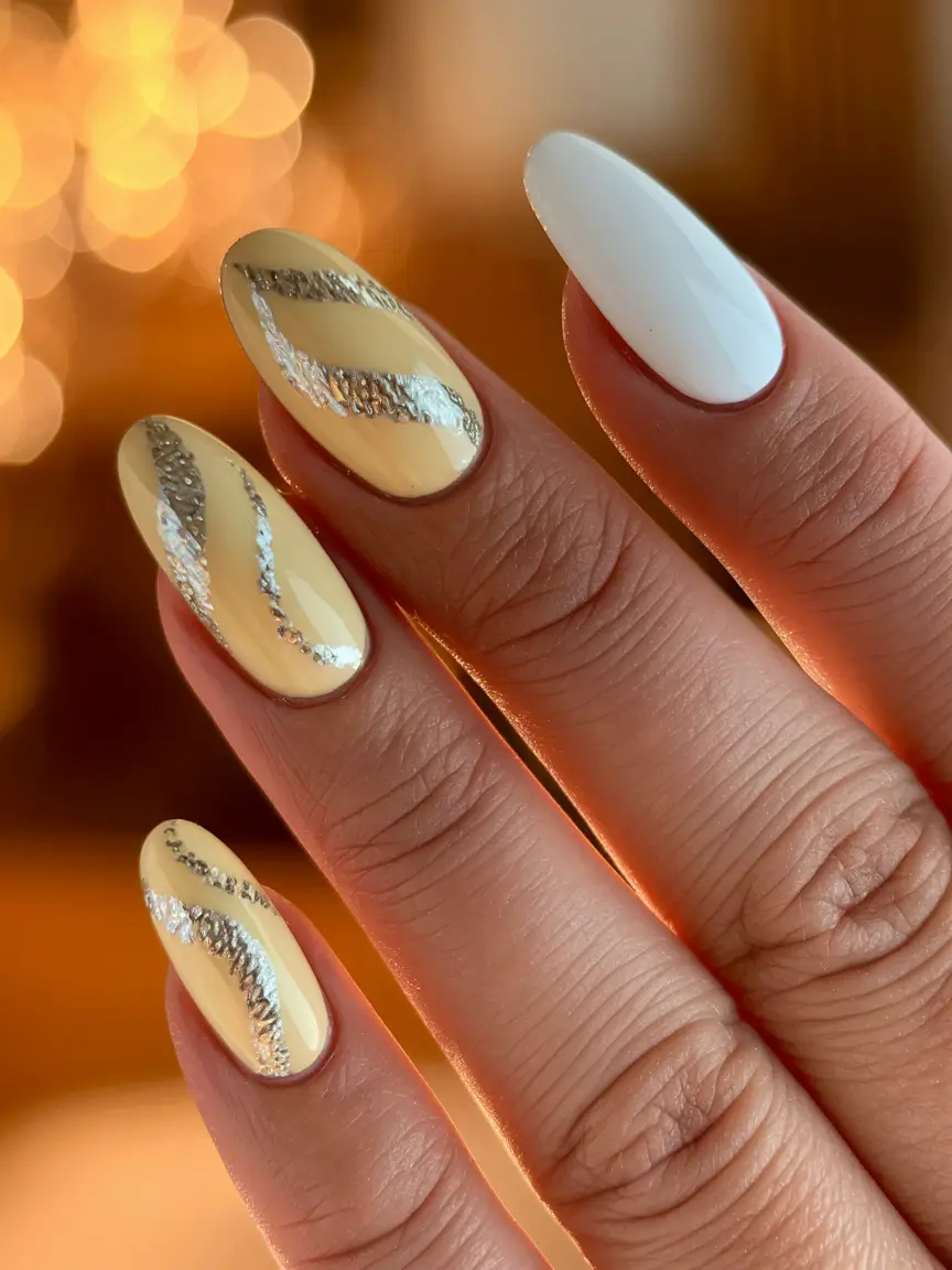 fall inspo nails simple Golden Waves on Soft Yellow