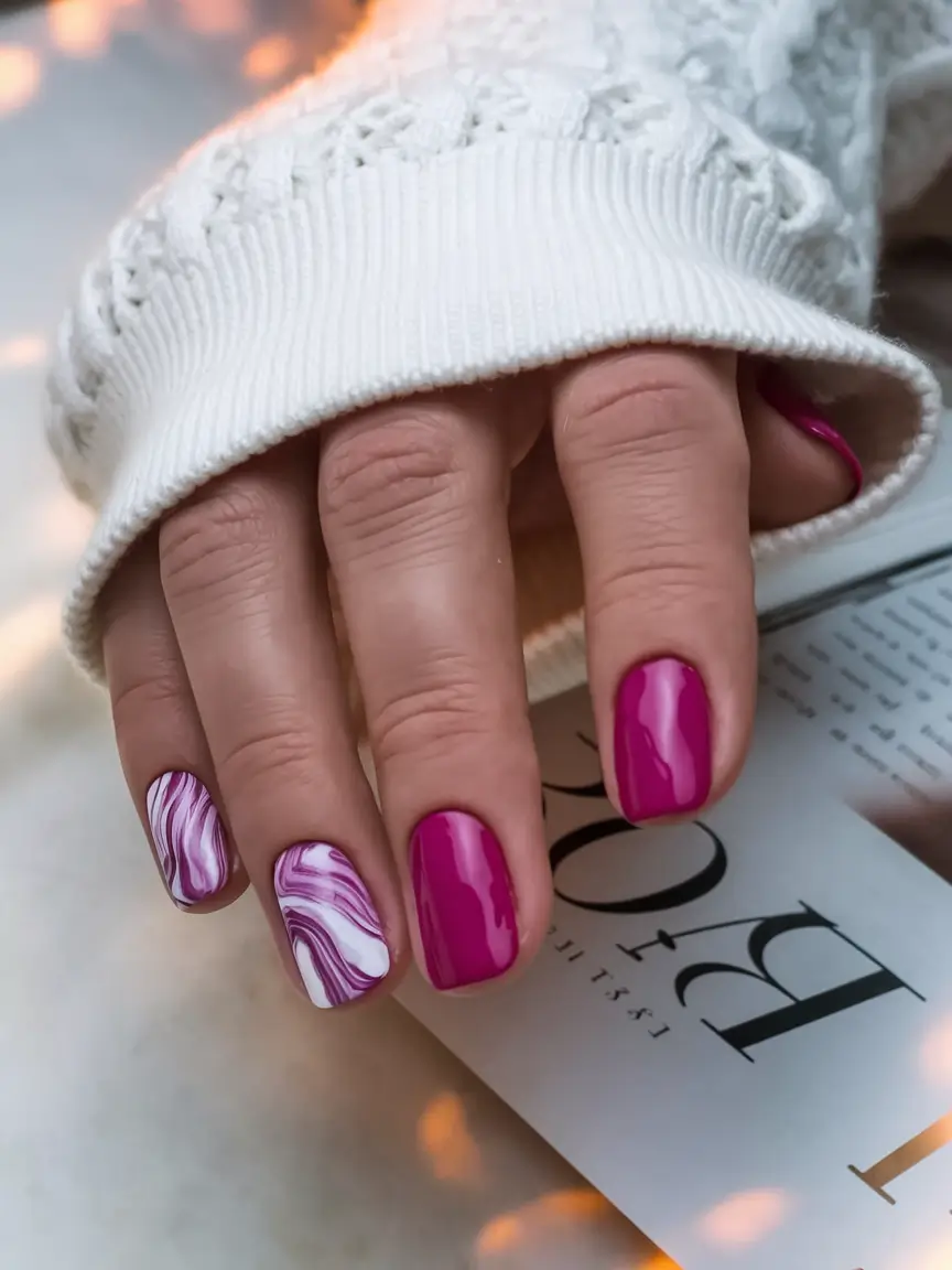 fall inspo nails simple Berry Marble with Glossy Finish