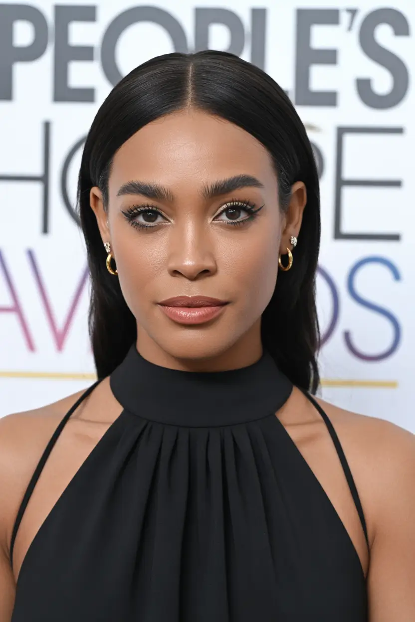 winter hairstyles for black women natural hair straight sleek tucked behind ears