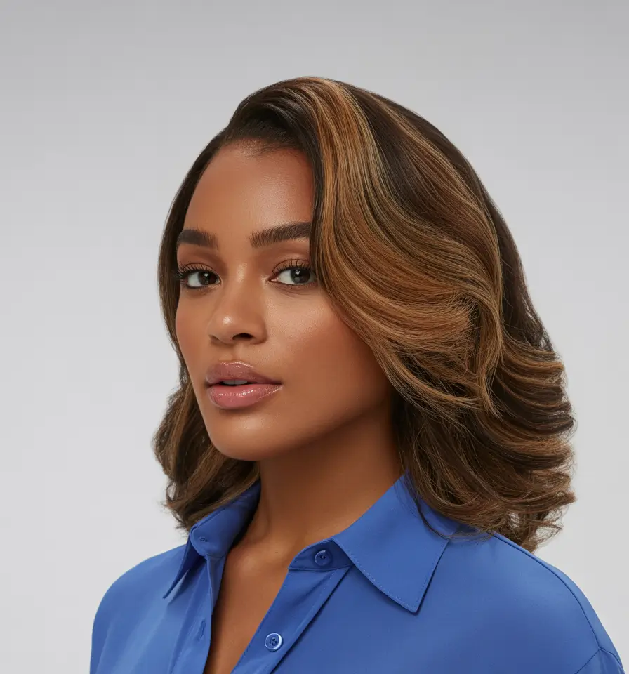 winter hairstyles for black women color layered honey highlights