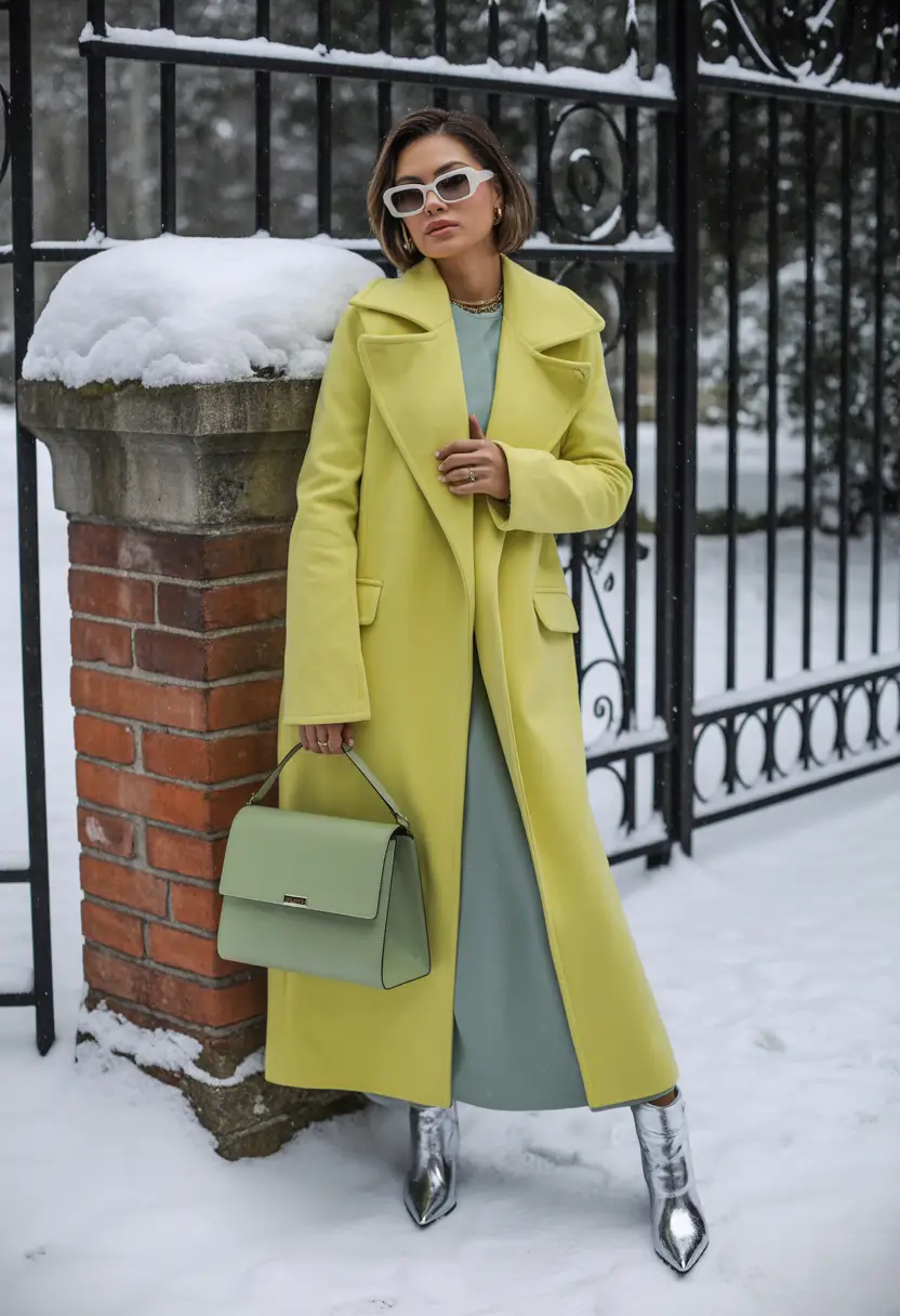 winter going out outfits lime glow statement