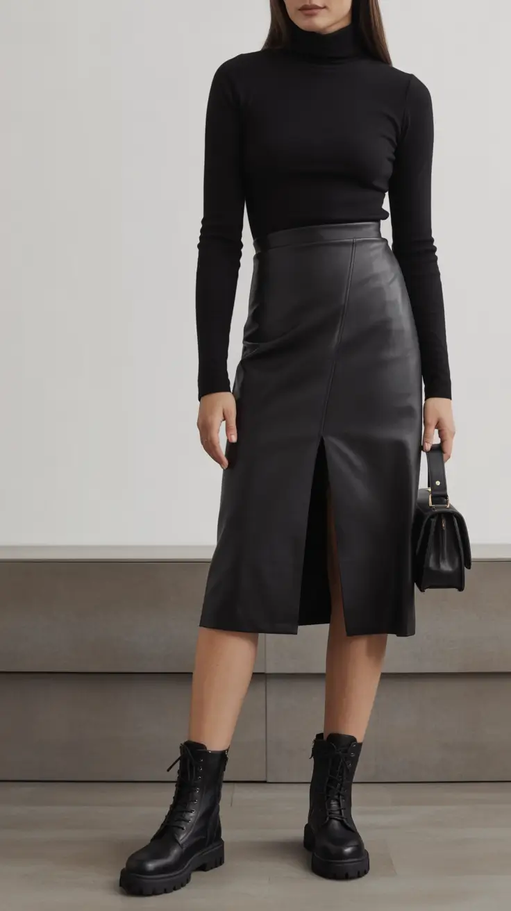 winter going out outfit night club edgy leather minimalism