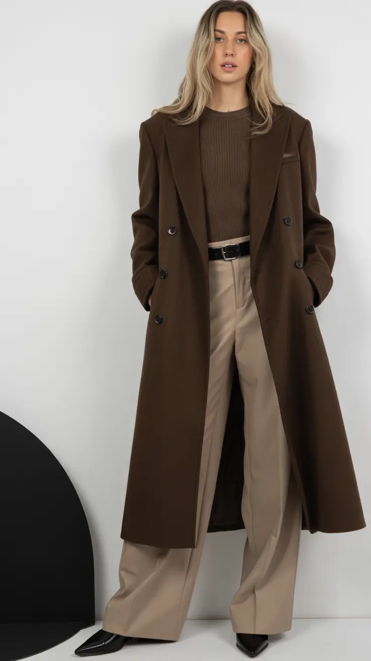 winter going out outfit pants chocolate layers