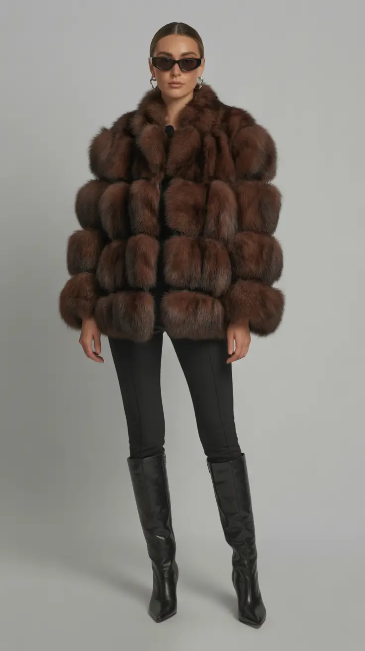 winter going out outfit night club couture fur drama