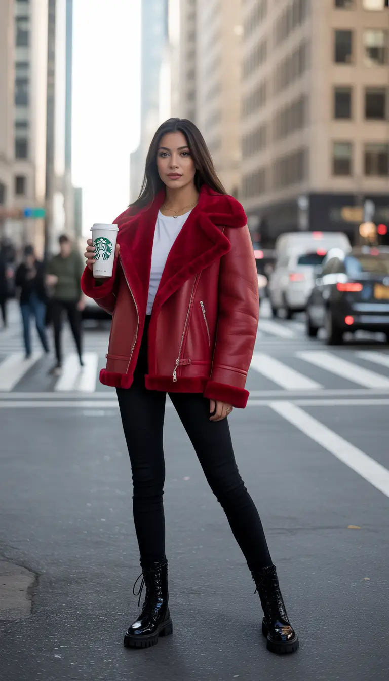 winter going out outfit night bar jeans red hot nights