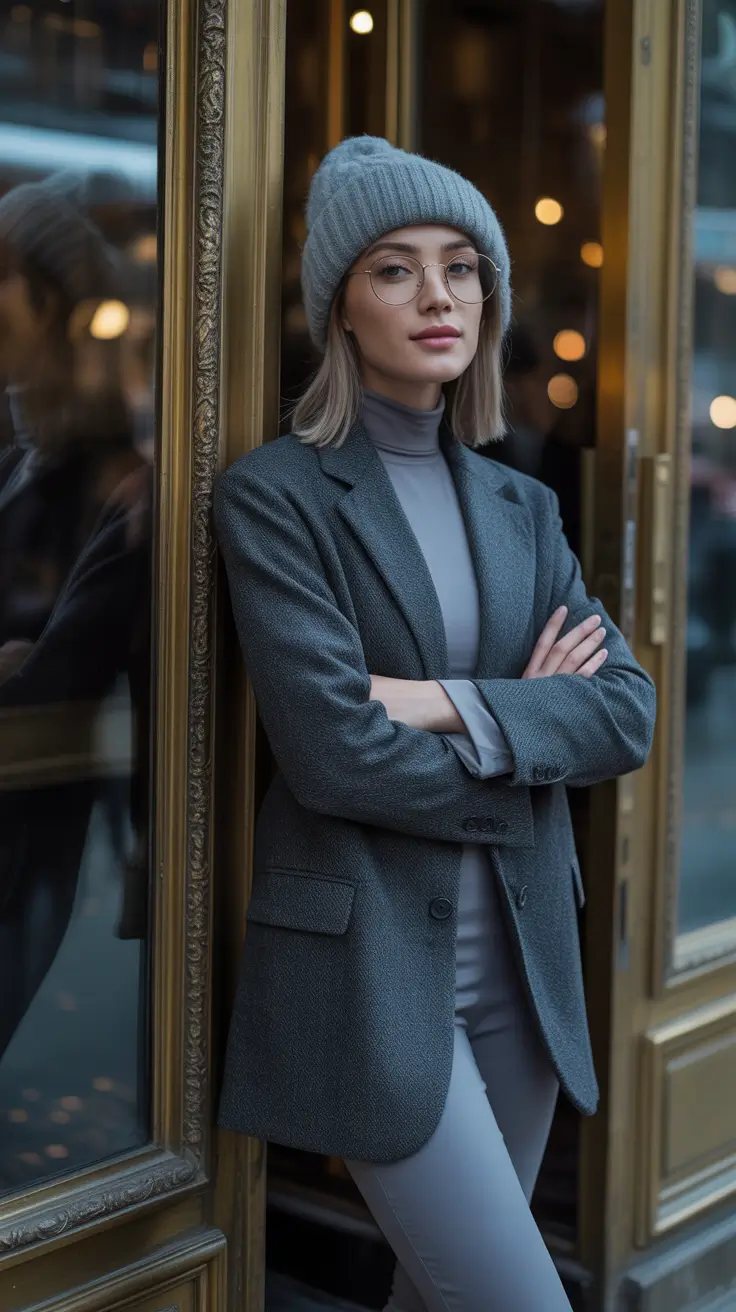 winter going out outfit casual grey toned smart