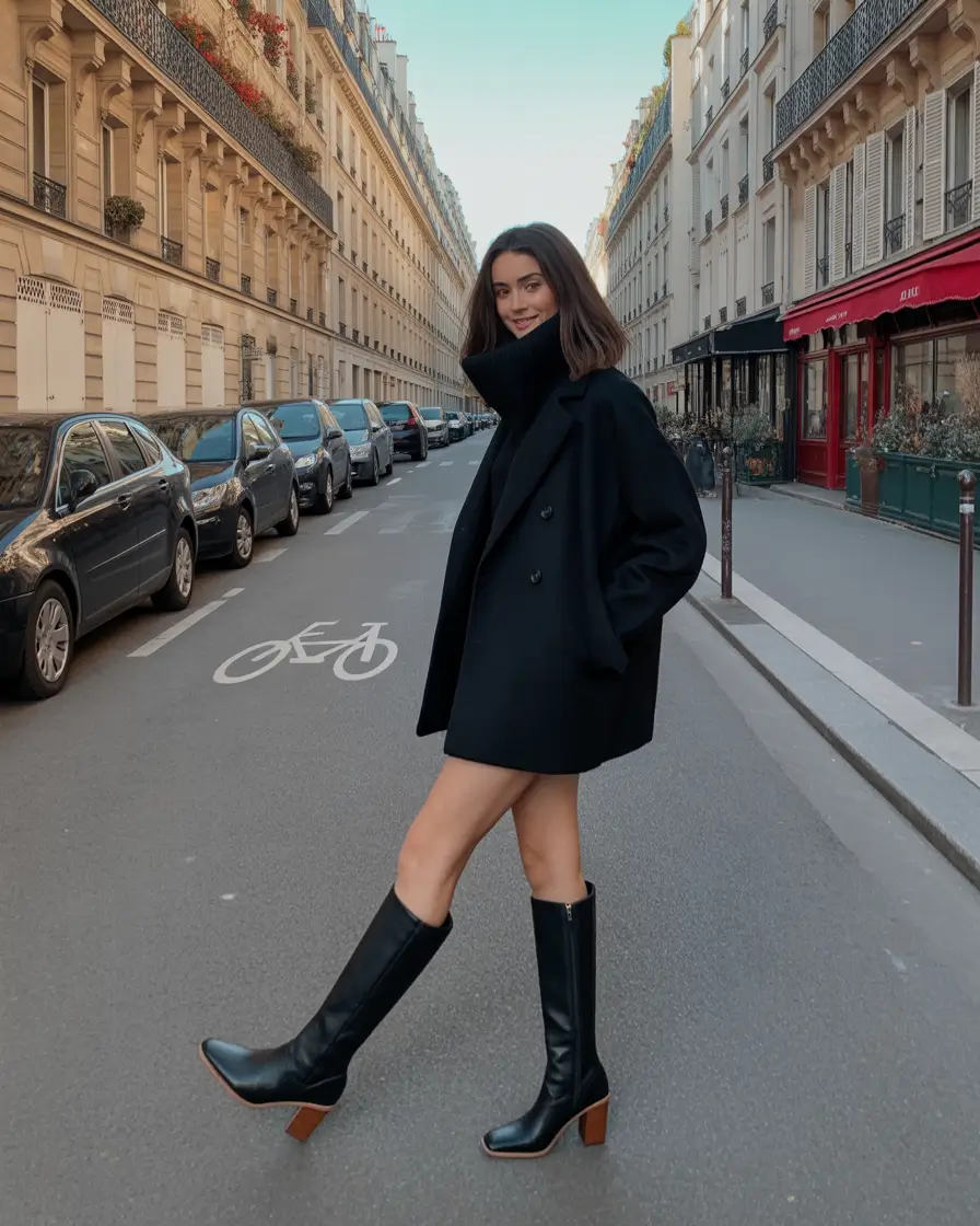 trendy winter outfits 2025 Parisian Chic with Tall Boots