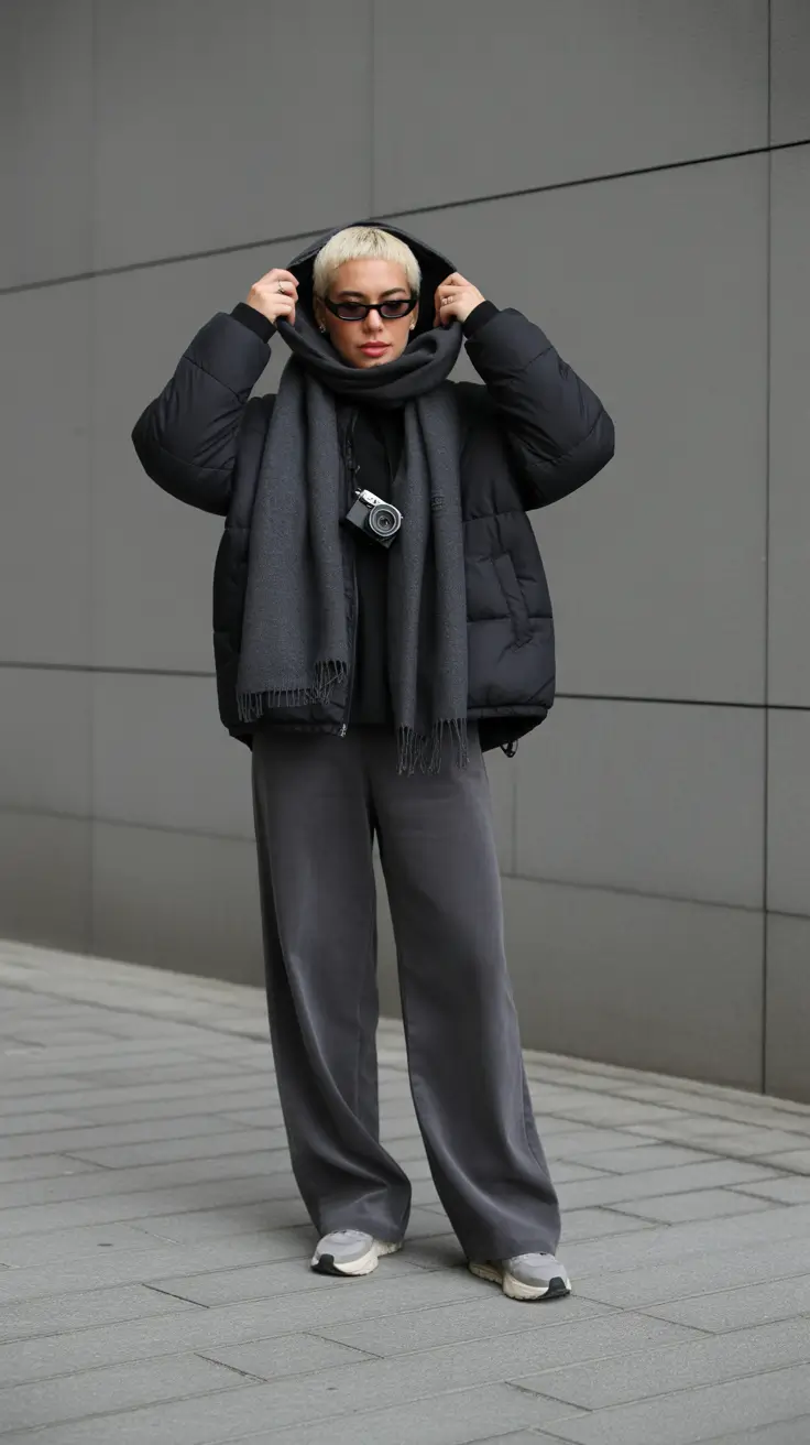 trendy winter outfits 2025 Street Cool in Charcoal Layers