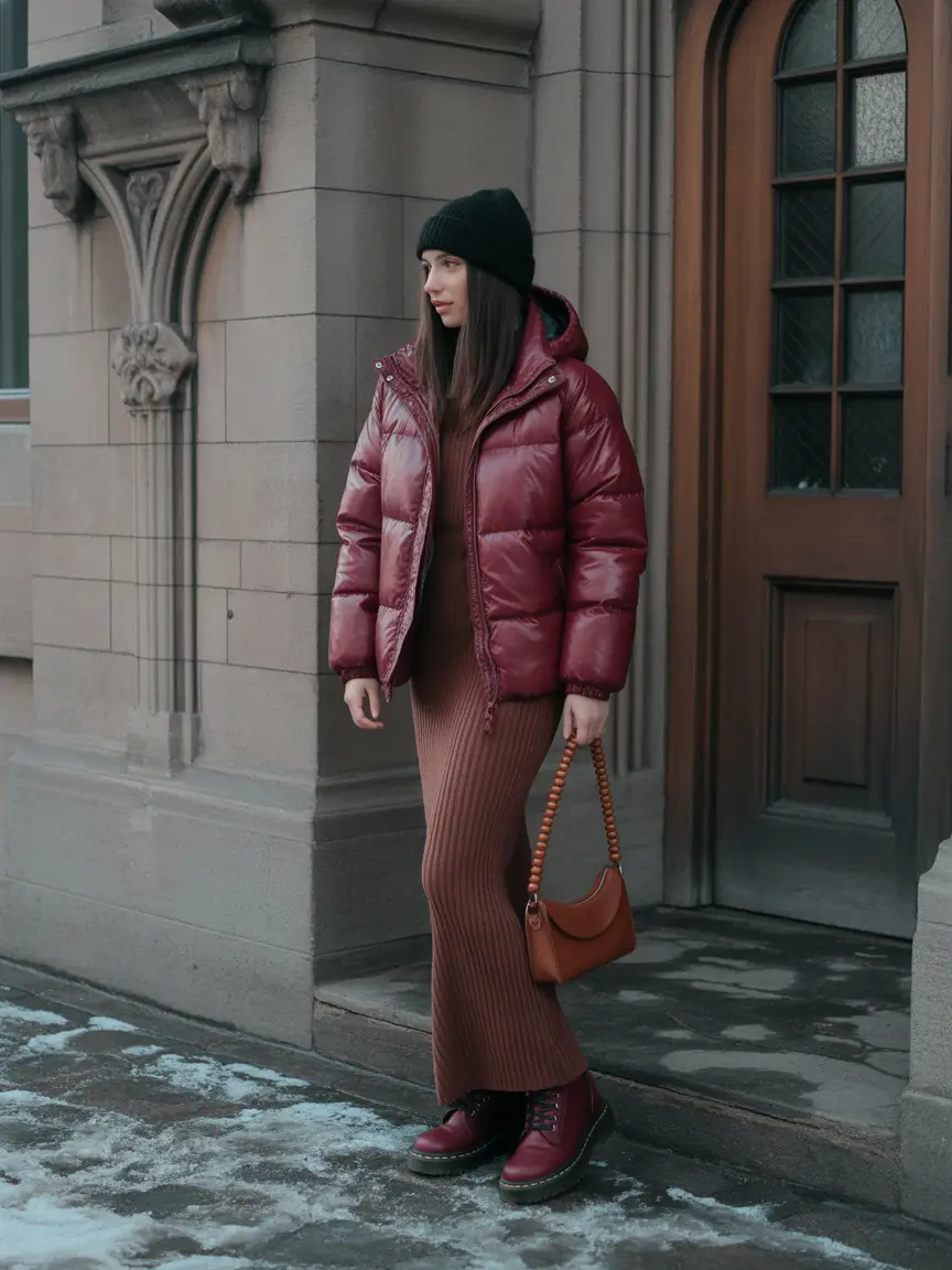 trendy winter outfits 2025 Burgundy Layers for Winter Warmth