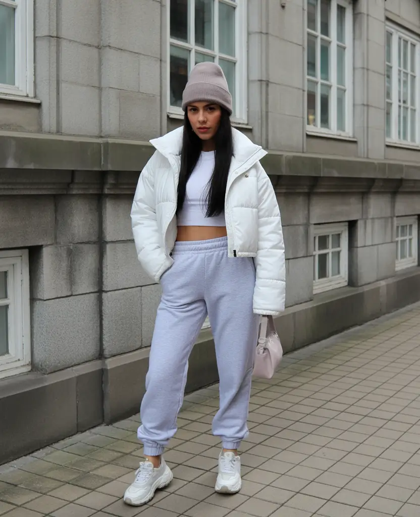 trendy winter outfits 2025 Sporty White with Street Energy