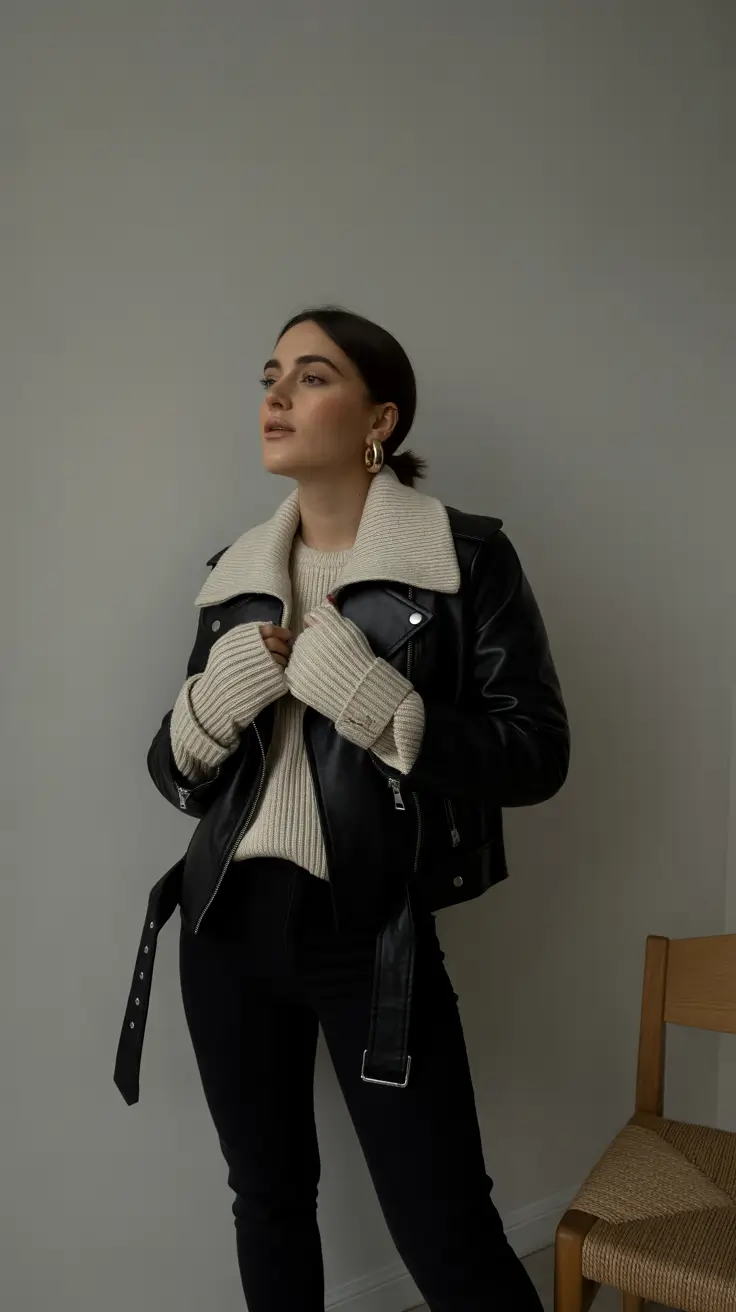 trendy winter outfits 2025 Modern Biker Energy with Soft Knits