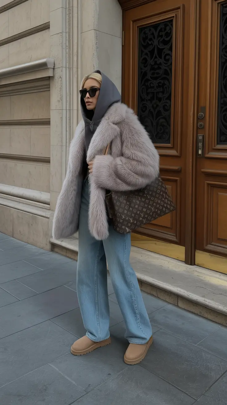 uggs outfit Faux Fur Drama With Denim