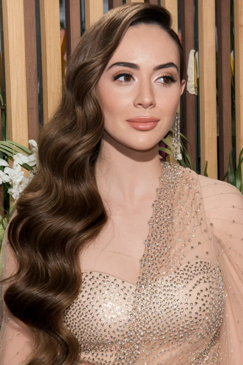 winter formal hairstyles for curly hair Hollywood Waves with Deep Side Part