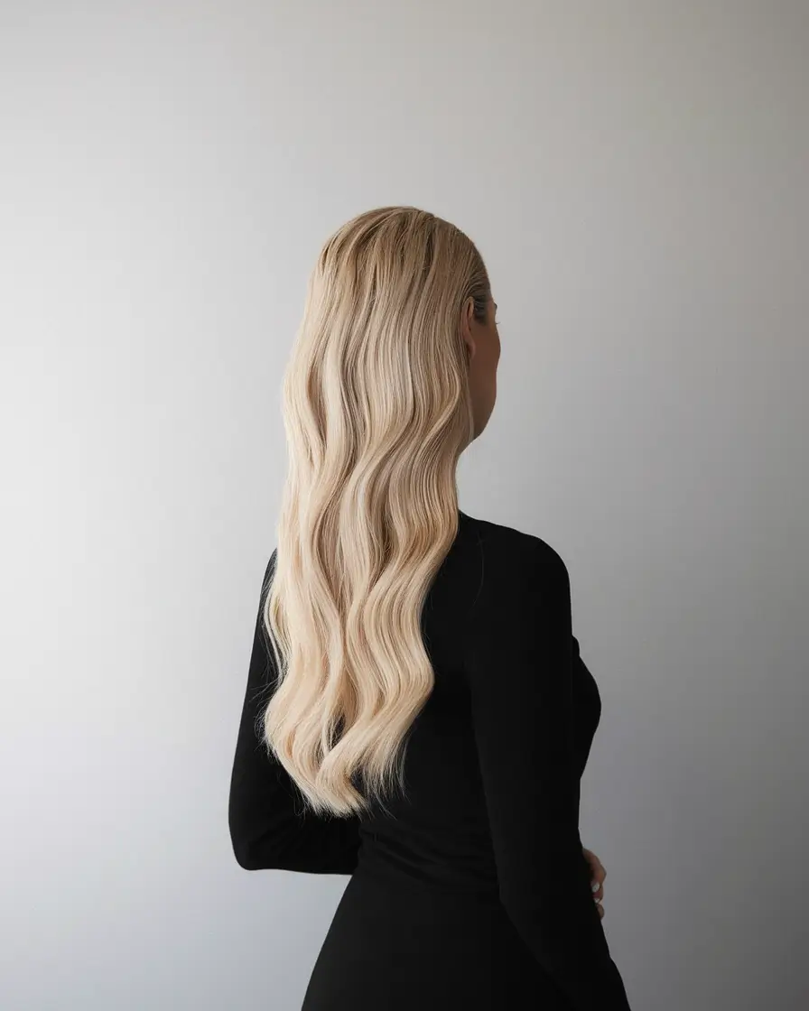winter formal hairstyles curly hair Soft Blonde Waves with a Polished Finish
