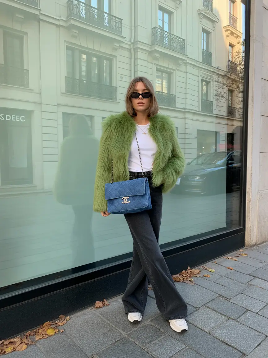 winter fashion inspo 2025 Green Chic with Denim