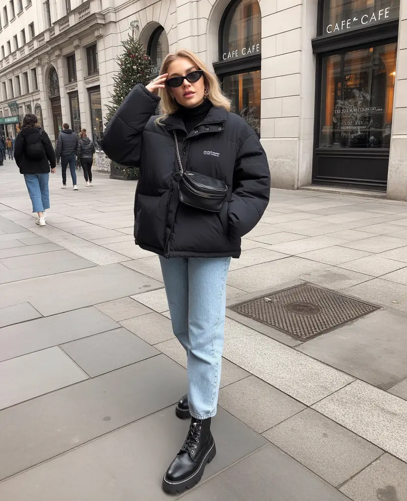 winter fashion inspo 2025 Streetwise Black Puffer