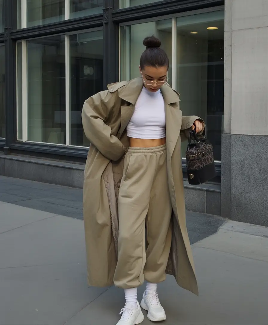 winter fashion inspo 2025 Sporty Trench Twist
