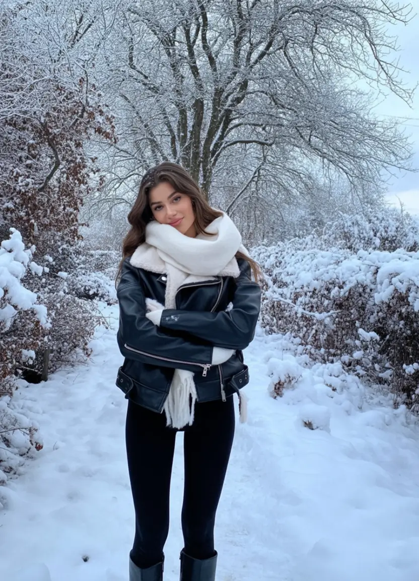 winter fashion outfits 2025 / 2026 trends guide Leather and Snow-White Contrast