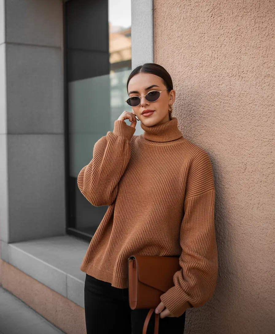 winter fashion outfits 2025 / 2026 trends guide Camel Turtleneck with Polished Details