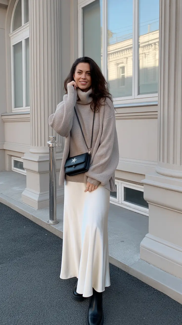 winter fashion outfits 2025 / 2026 trends guide Minimal Elegance with a Satin Touch